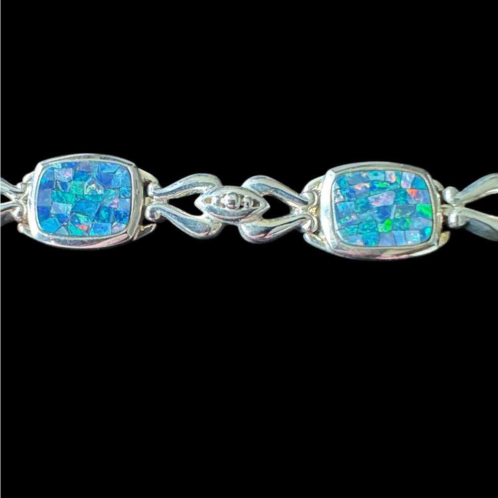 Solid 8” Solid Sterling Silver 925 Mosaic Opal Te… - image 6